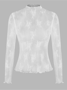 Cider White Floral Lace Sheer Top